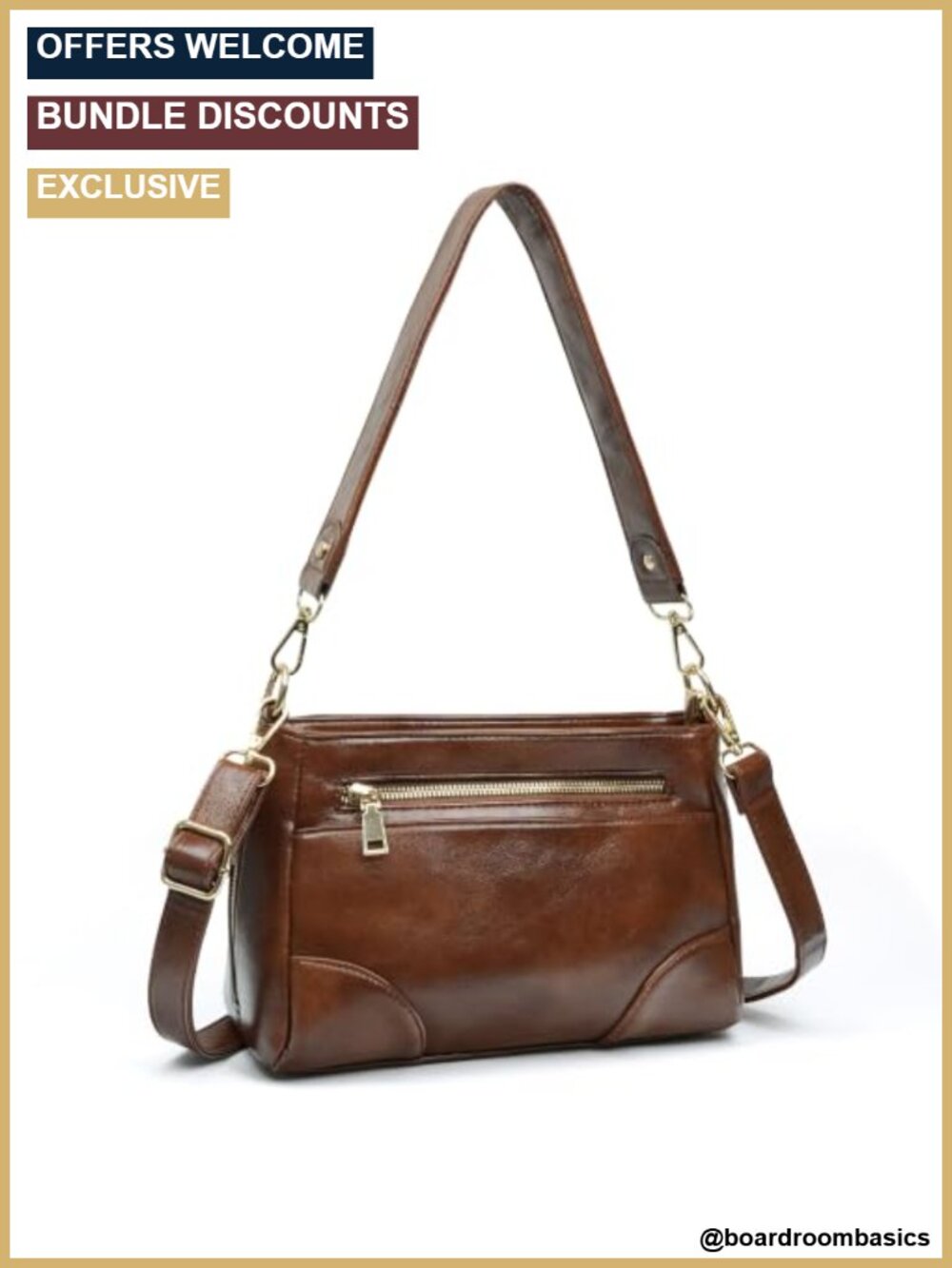 Vegan Leather Crossbody Bag Women Multi Zip Compartment Hobo Purse